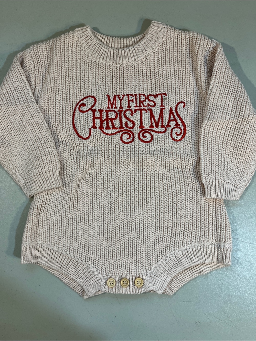 Cream Knit 'My First Christmas' Baby One-Piece Bodysuit